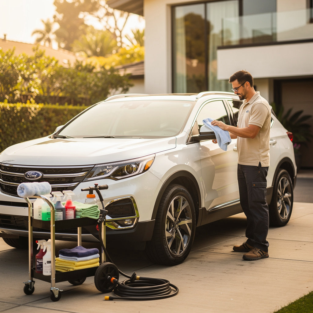 ALLY DETAIL mobile car detailing team providing professional service for a customer in Santa Barbara, CA